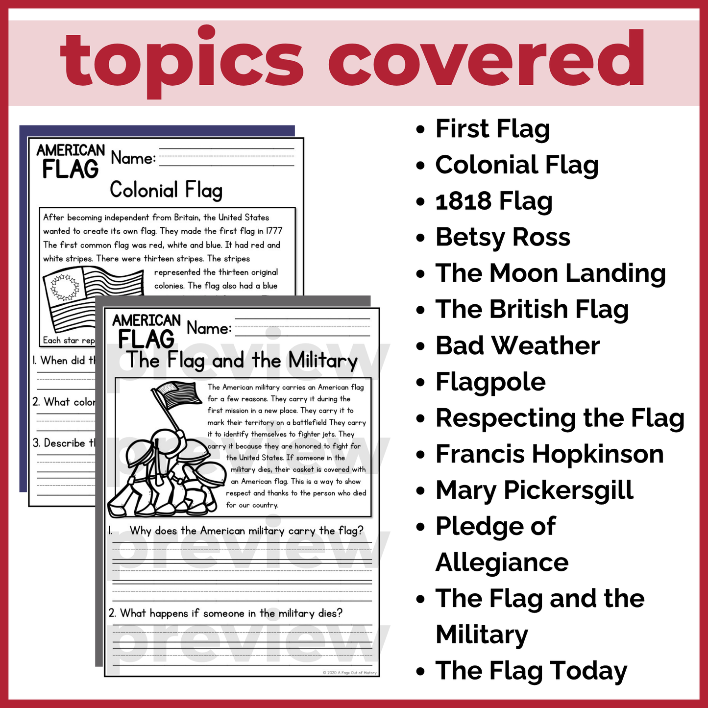 American Flag Reading Comprehension Passages + Questions