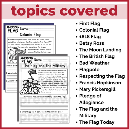 American Flag Reading Comprehension Passages + Questions