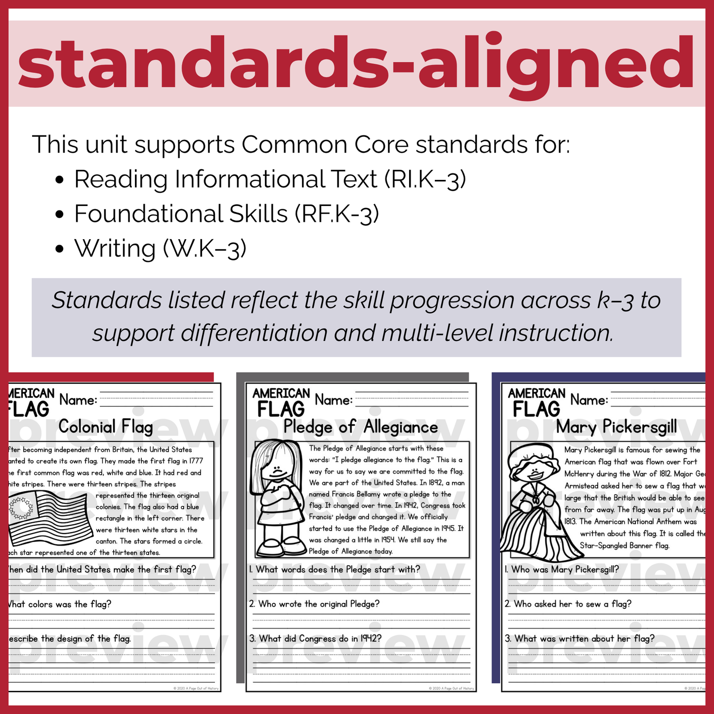 American Flag Reading Comprehension Passages + Questions