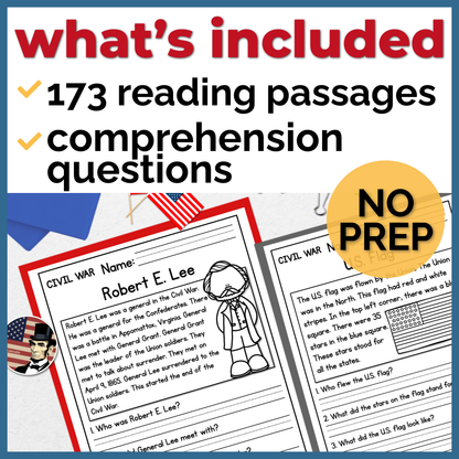 American History Reading Comprehension Passages + Questions