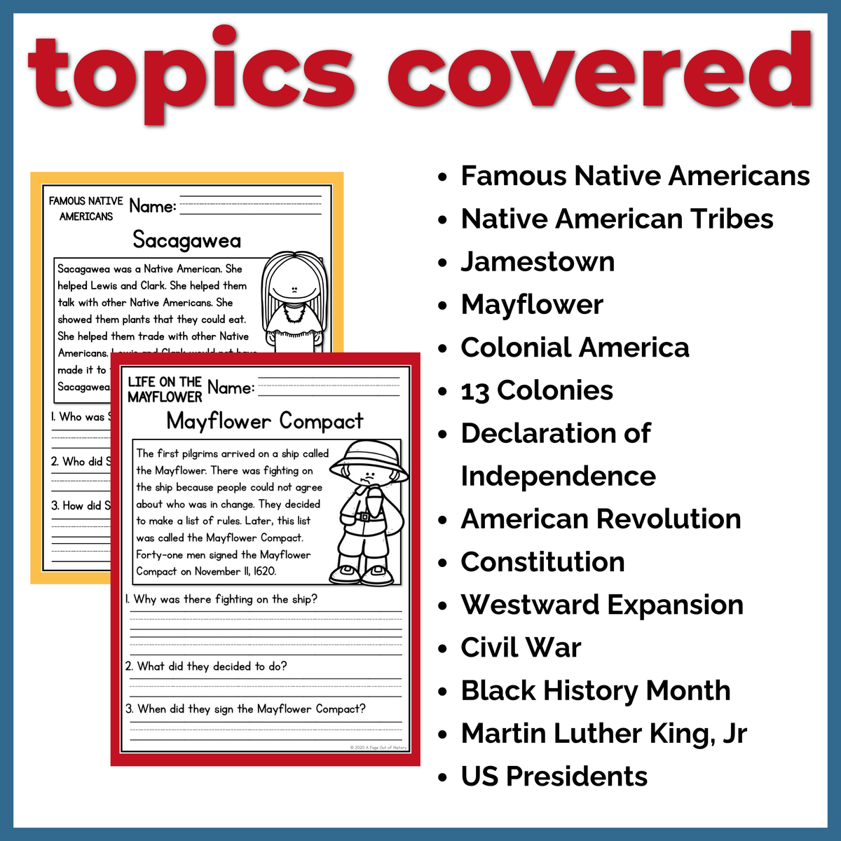 American History Reading Comprehension Passages + Questions