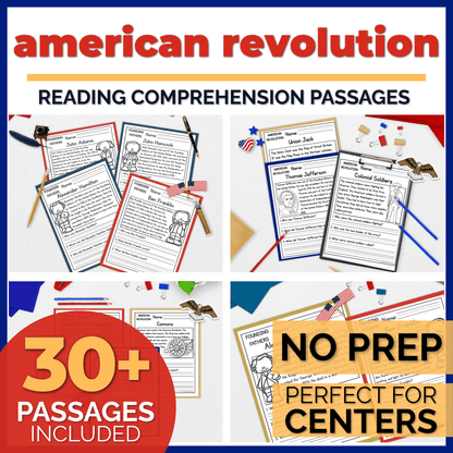 American Revolution Reading Comprehension Passages + Questions