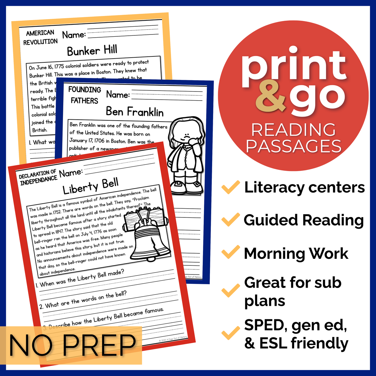 American Revolution Reading Comprehension Passages + Questions