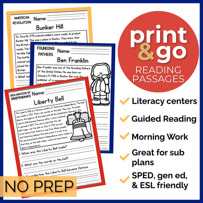 American Revolution Reading Comprehension Passages + Questions