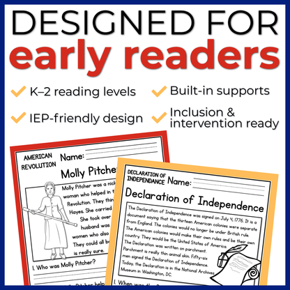 American Revolution Reading Comprehension Passages + Questions