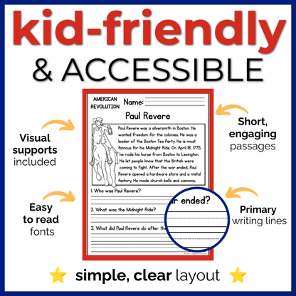 American Revolution Reading Comprehension Passages + Questions