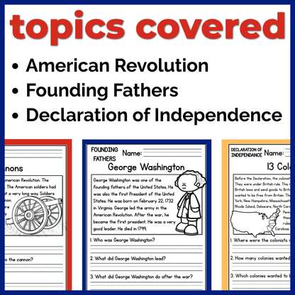 American Revolution Reading Comprehension Passages + Questions