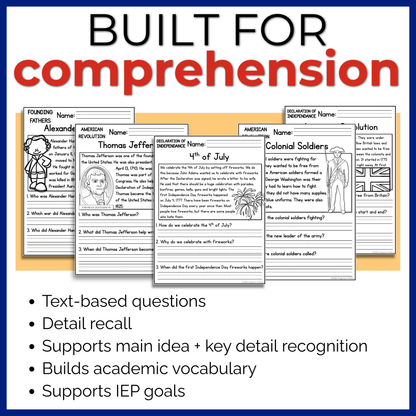 American Revolution Reading Comprehension Passages + Questions