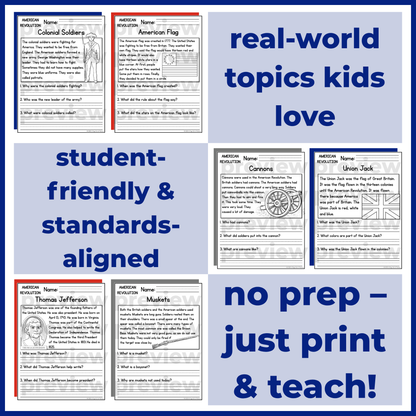American Revolution Reading Comprehension Passages + Questions