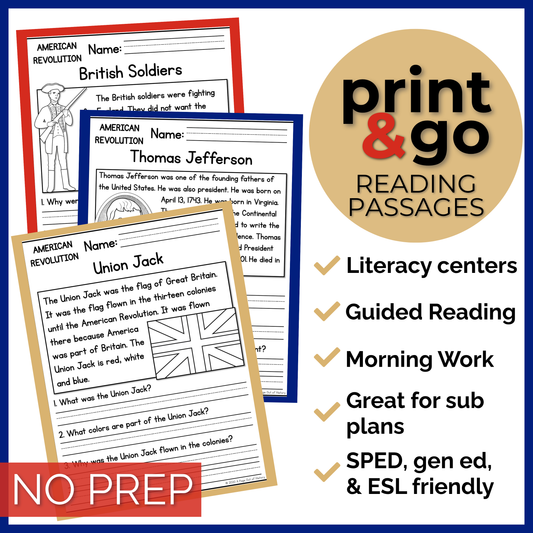 American Revolution Reading Comprehension Passages + Questions