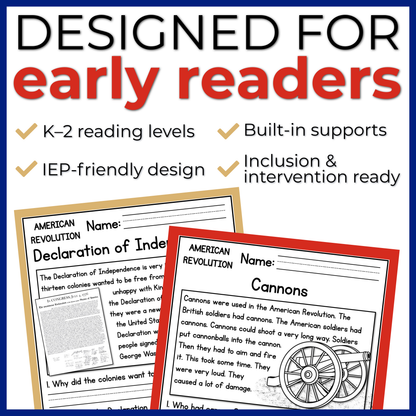 American Revolution Reading Comprehension Passages + Questions