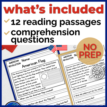 American Revolution Reading Comprehension Passages + Questions