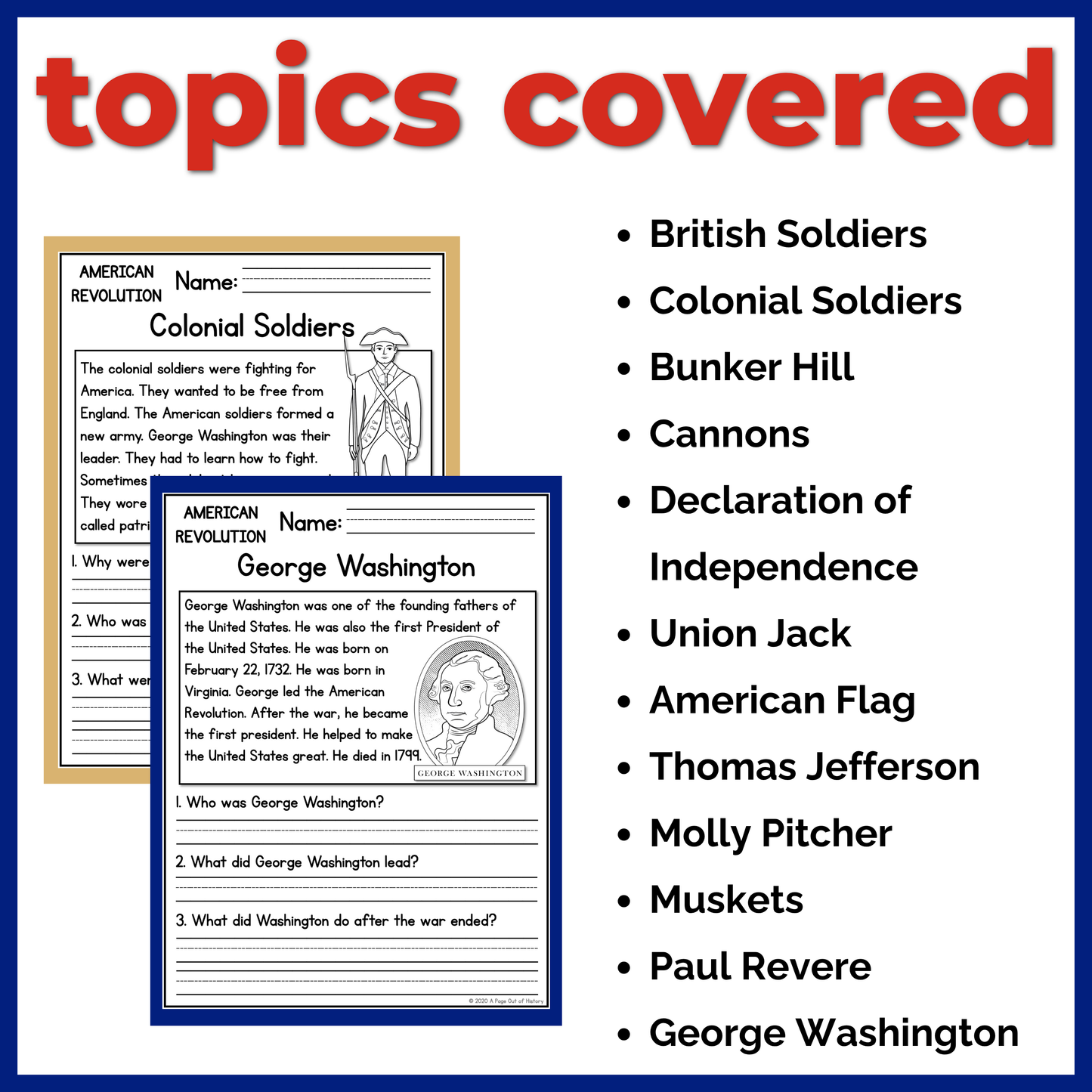 American Revolution Reading Comprehension Passages + Questions
