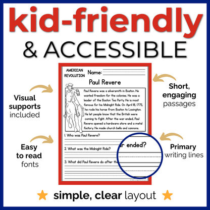 American Revolution Reading Comprehension Passages + Questions