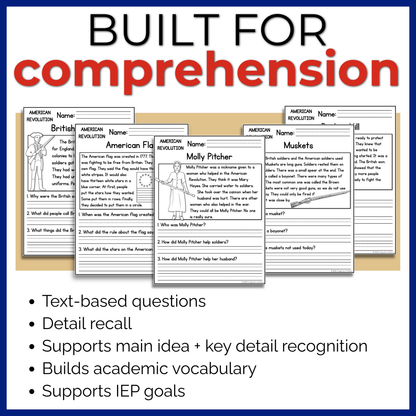 American Revolution Reading Comprehension Passages + Questions