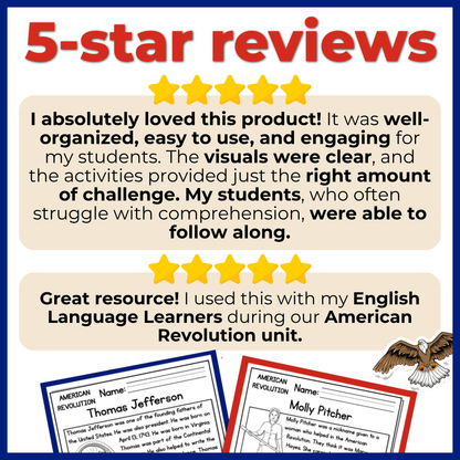 American Revolution Reading Comprehension Passages + Questions