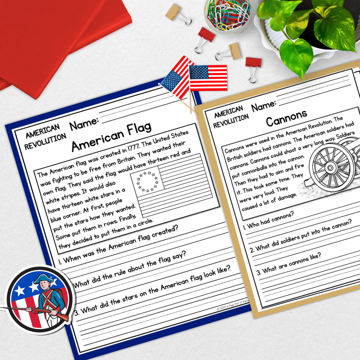 American Revolution Reading Comprehension Passages + Questions