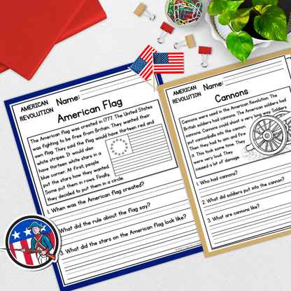 American Revolution Reading Comprehension Passages + Questions