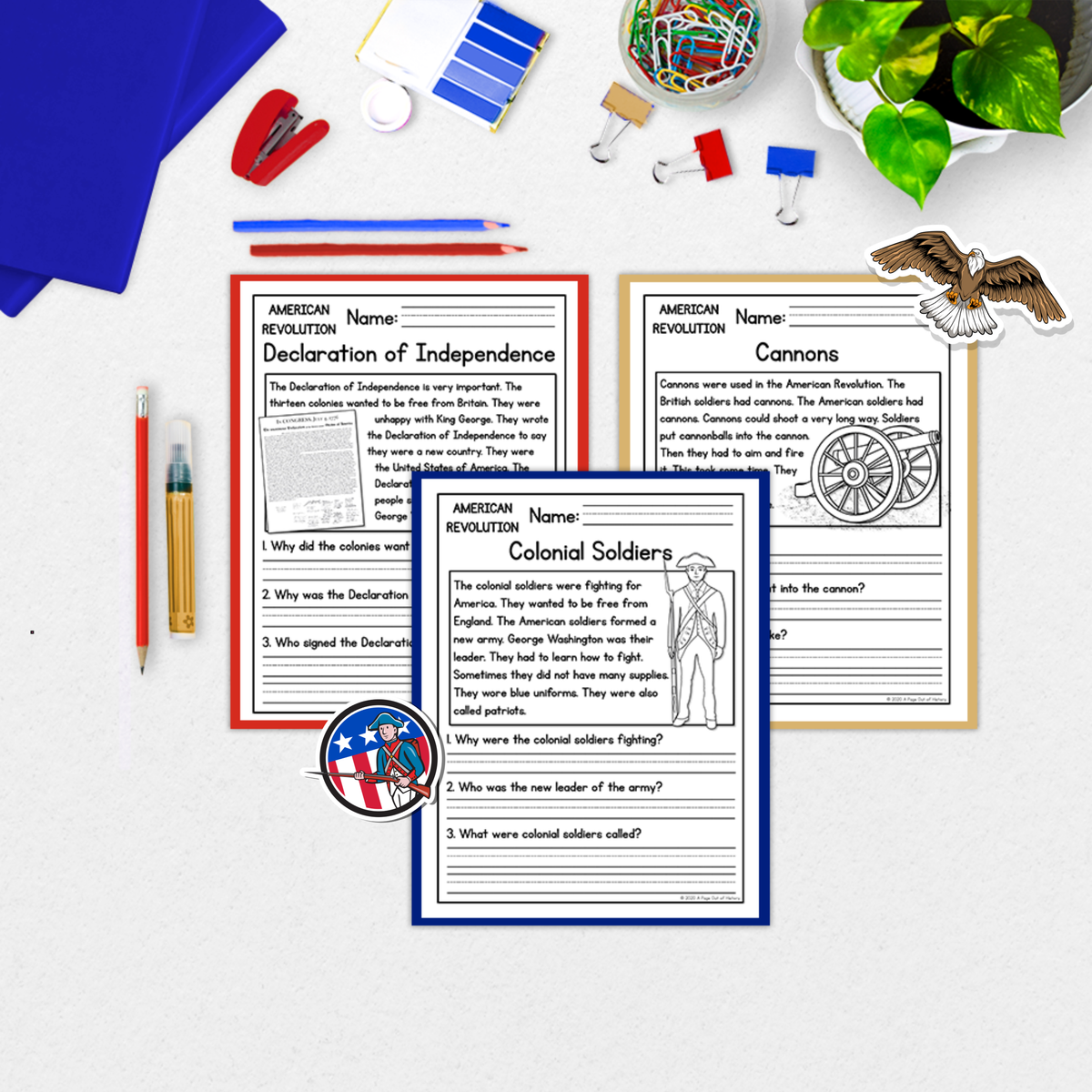 American Revolution Reading Comprehension Passages + Questions