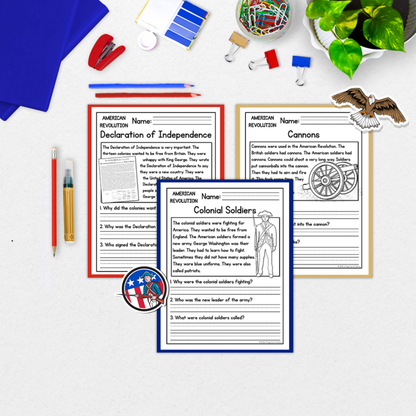 American Revolution Reading Comprehension Passages + Questions