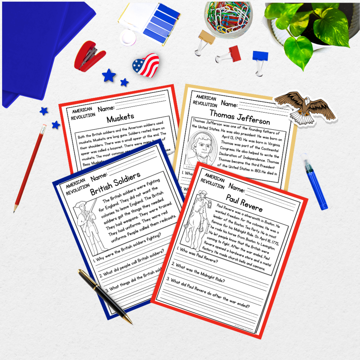 American Revolution Reading Comprehension Passages + Questions