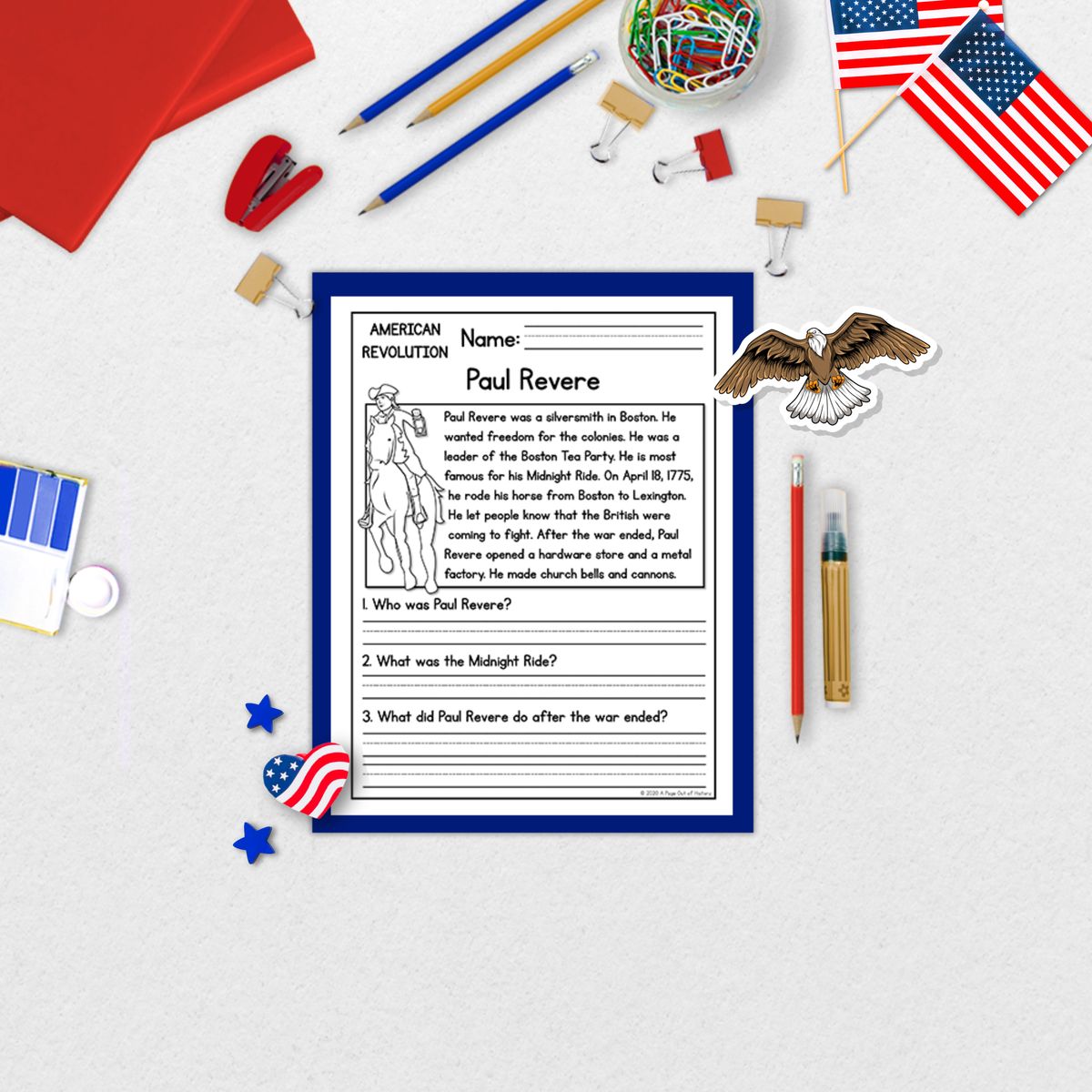 American Revolution Reading Comprehension Passages + Questions