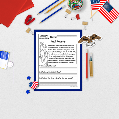 American Revolution Reading Comprehension Passages + Questions