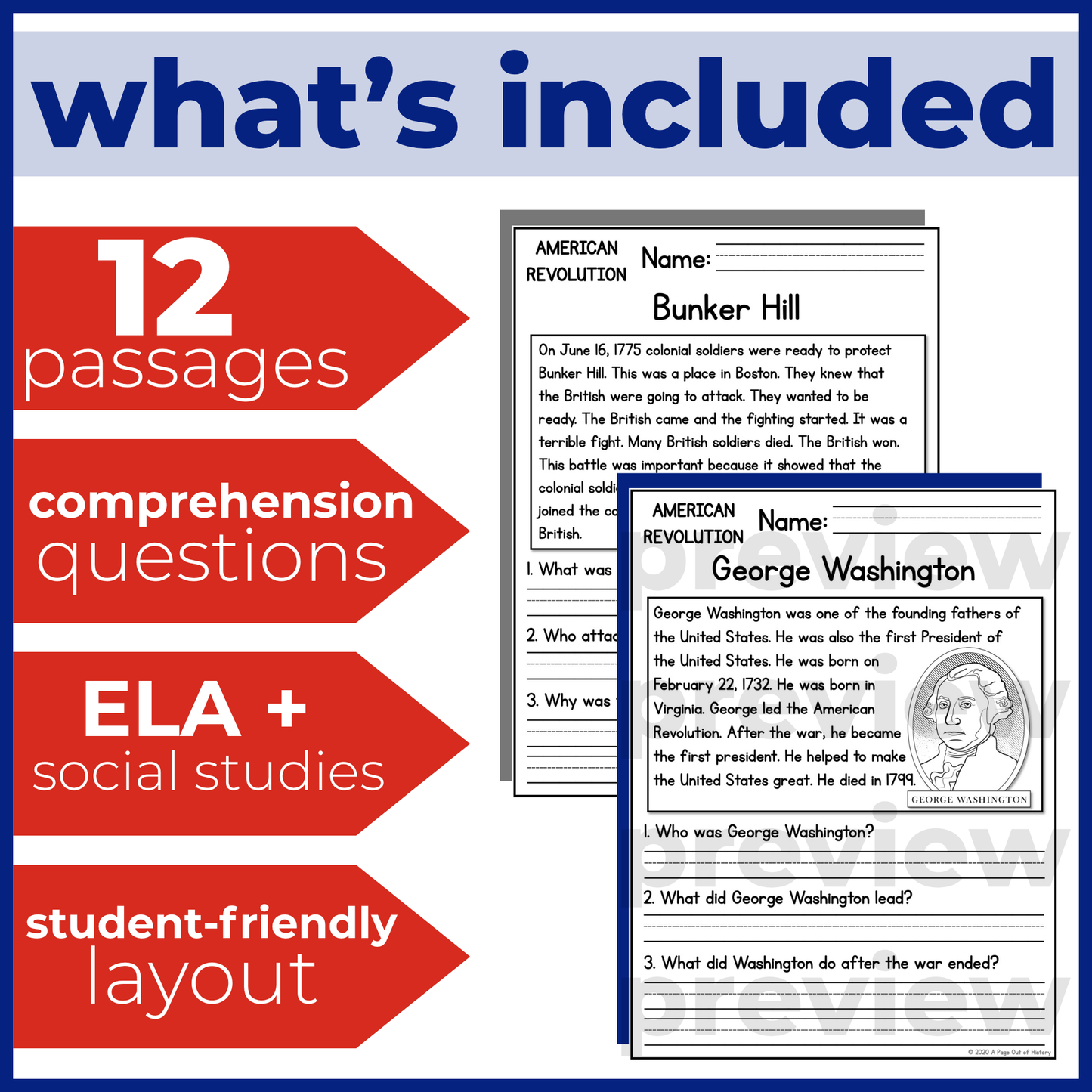 American Revolution Reading Comprehension Passages + Questions