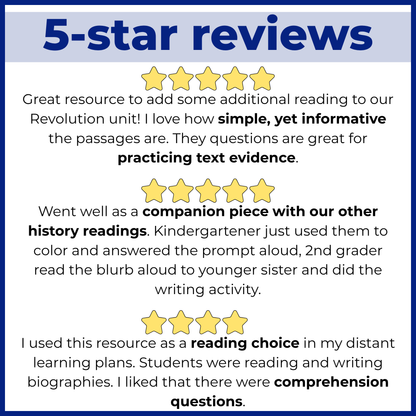 American Revolution Reading Comprehension Passages + Questions