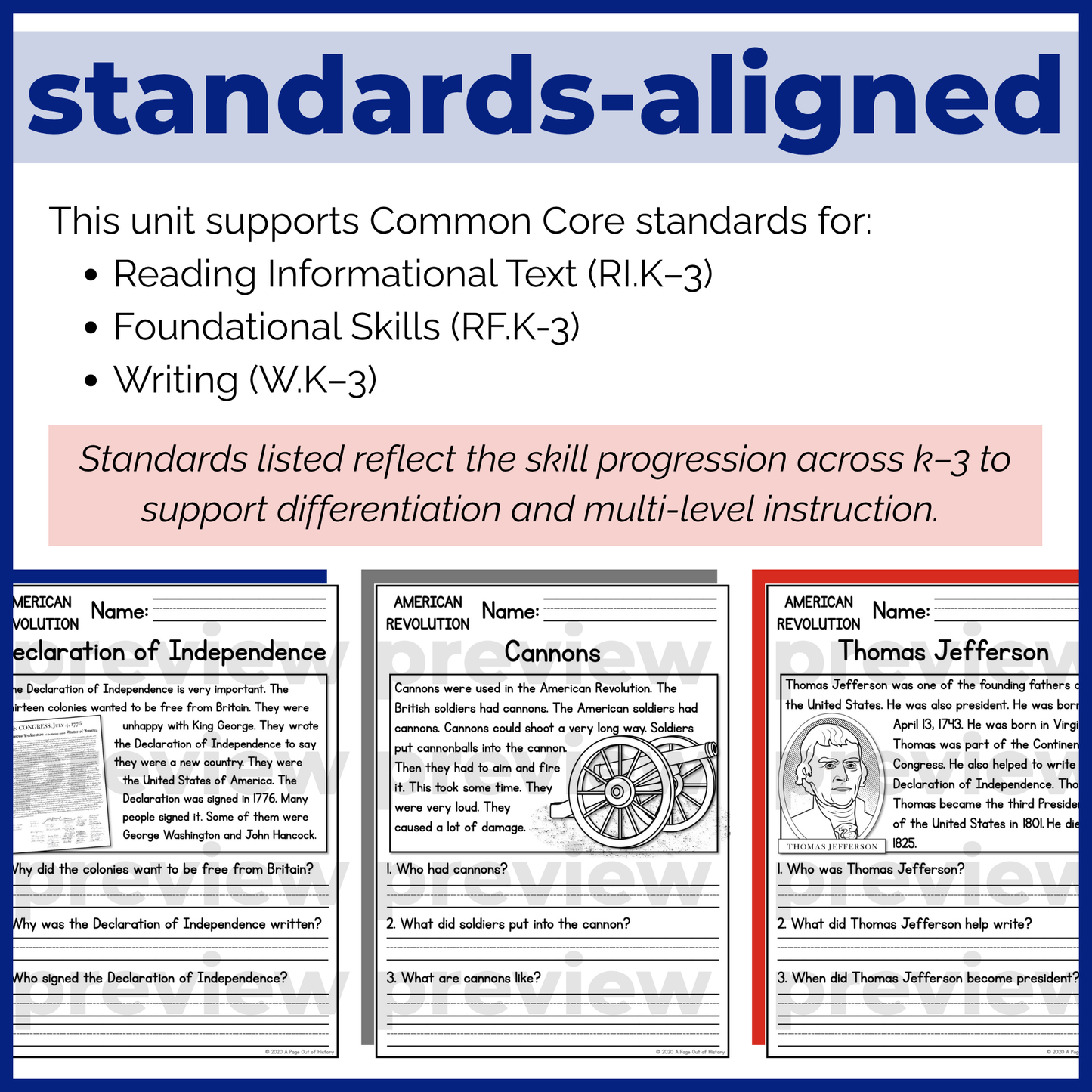 American Revolution Reading Comprehension Passages + Questions