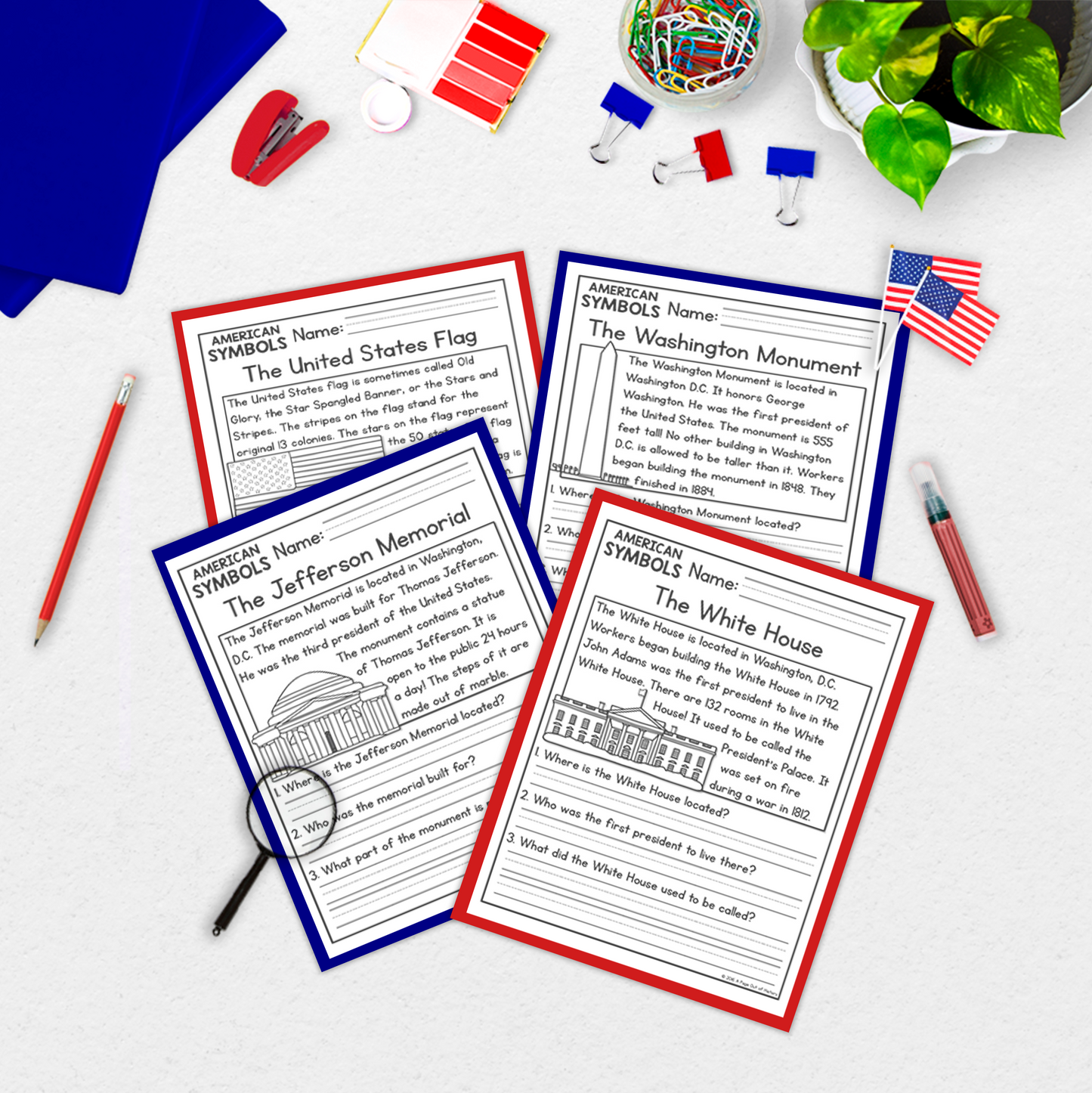 US Symbols Reading Comprehension Passages + Questions