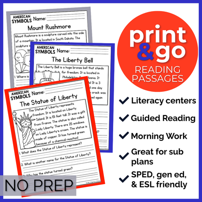 US Symbols Reading Comprehension Passages + Questions