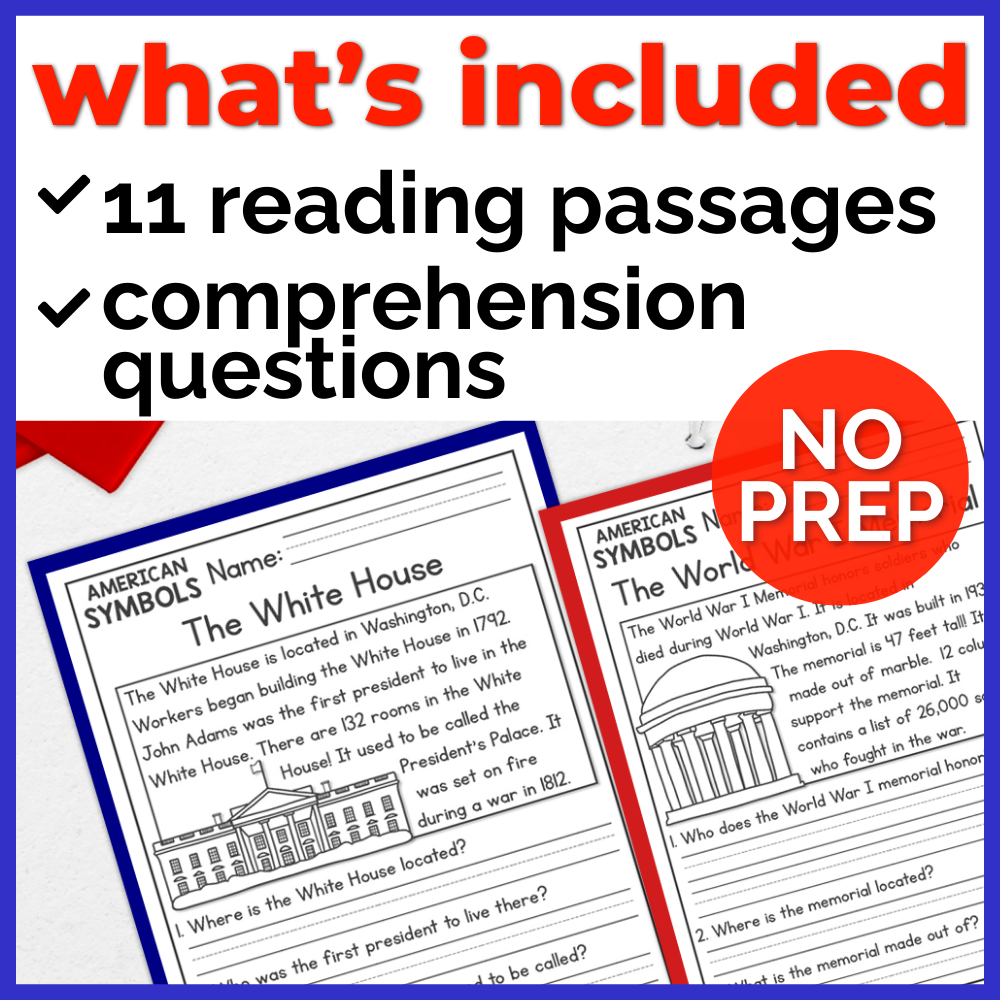 US Symbols Reading Comprehension Passages + Questions