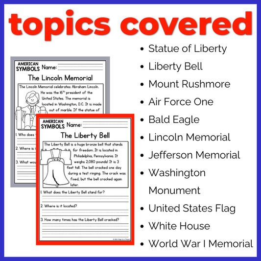 US Symbols Reading Comprehension Passages + Questions