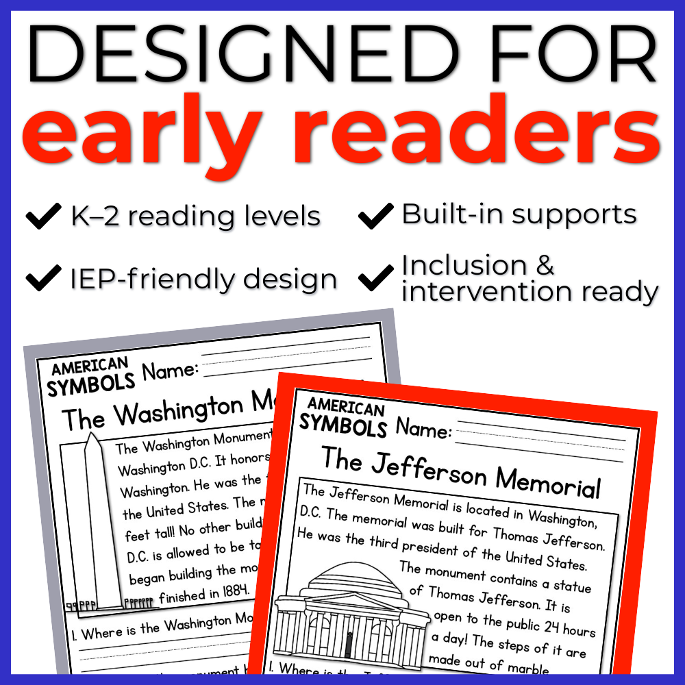 US Symbols Reading Comprehension Passages + Questions