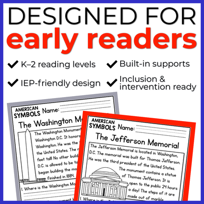 US Symbols Reading Comprehension Passages + Questions
