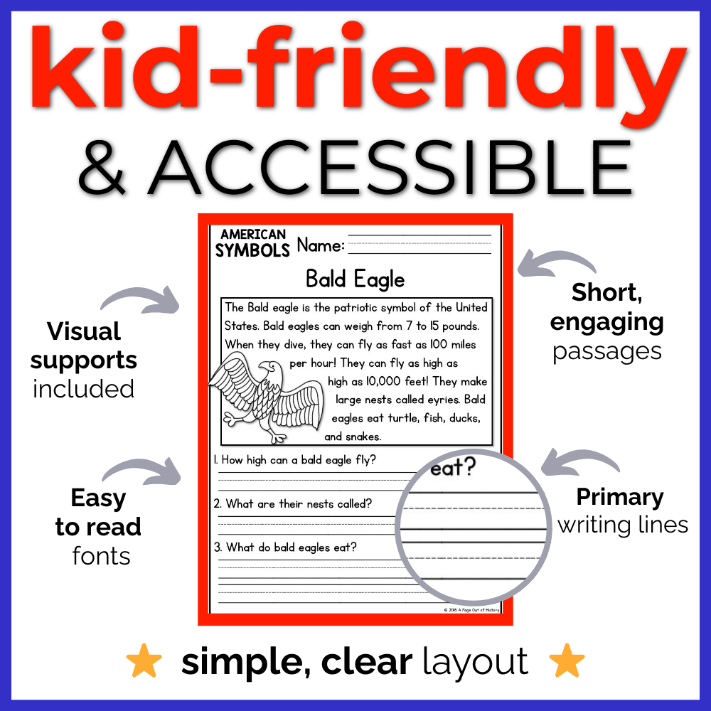US Symbols Reading Comprehension Passages + Questions