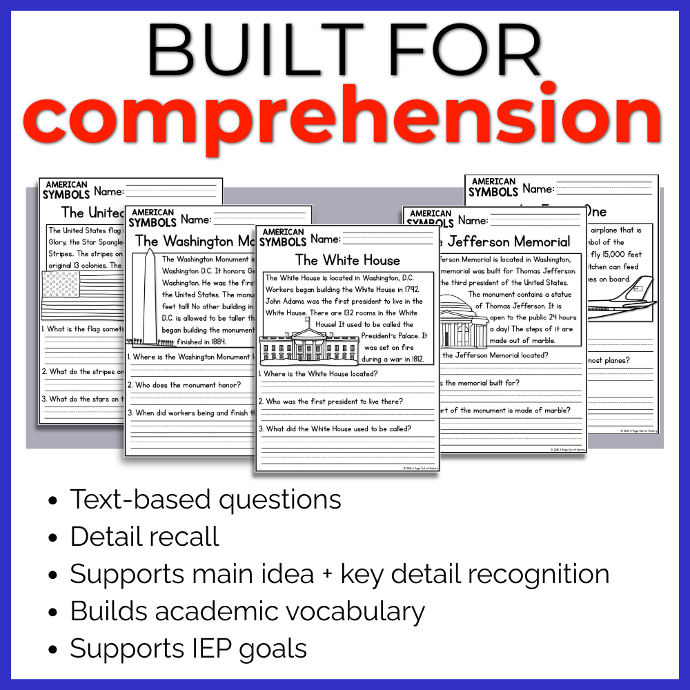 US Symbols Reading Comprehension Passages + Questions