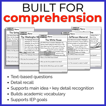 US Symbols Reading Comprehension Passages + Questions