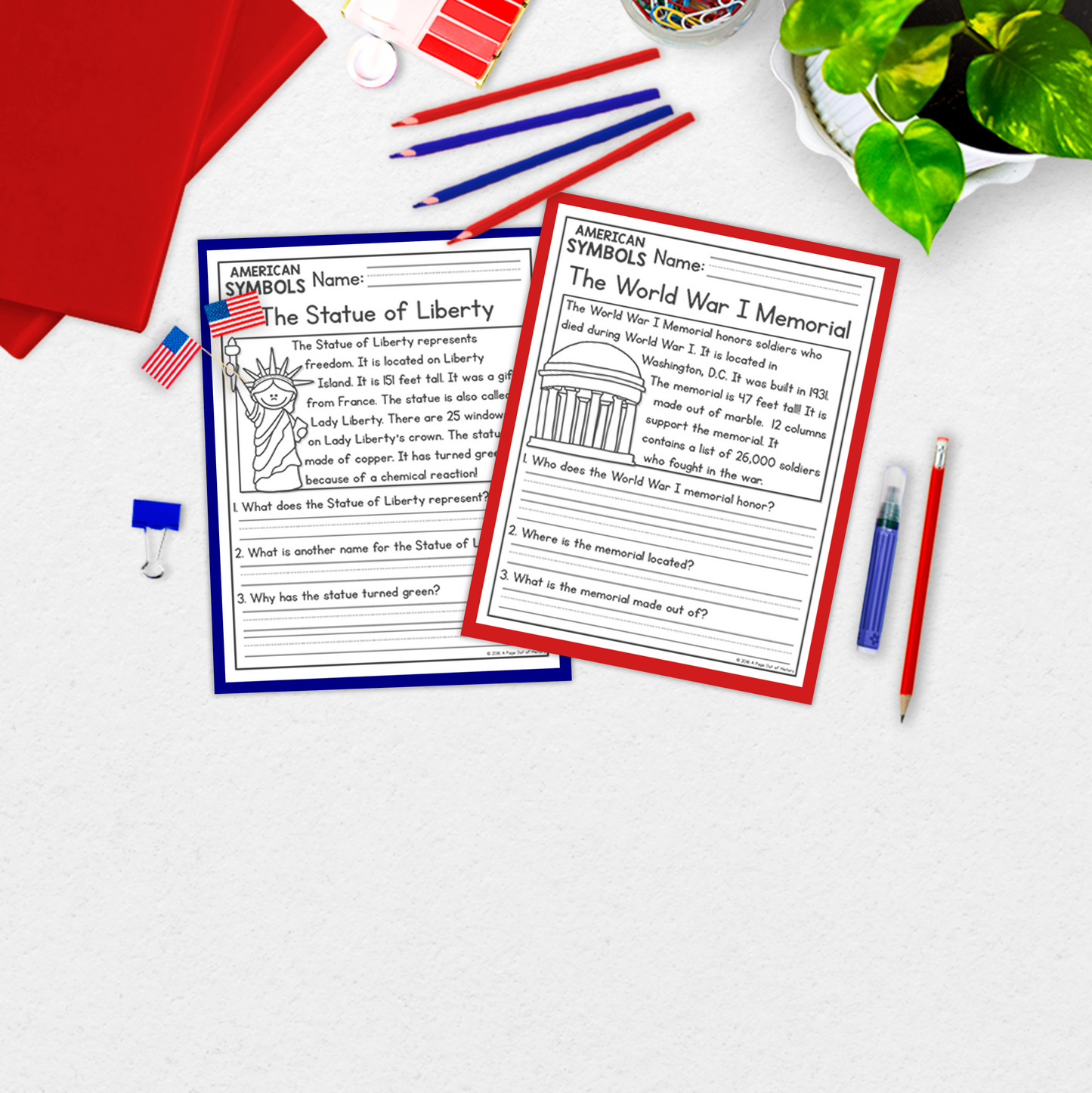 US Symbols Reading Comprehension Passages + Questions