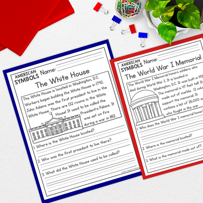 US Symbols Reading Comprehension Passages + Questions