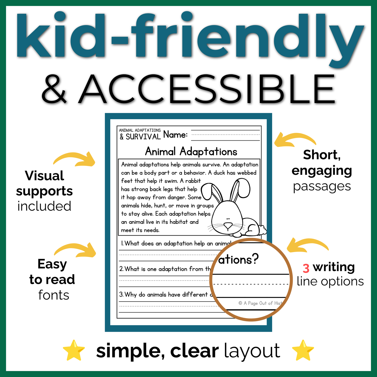 Animal Adaptations & Survival Reading Comprehension Passages + Questions