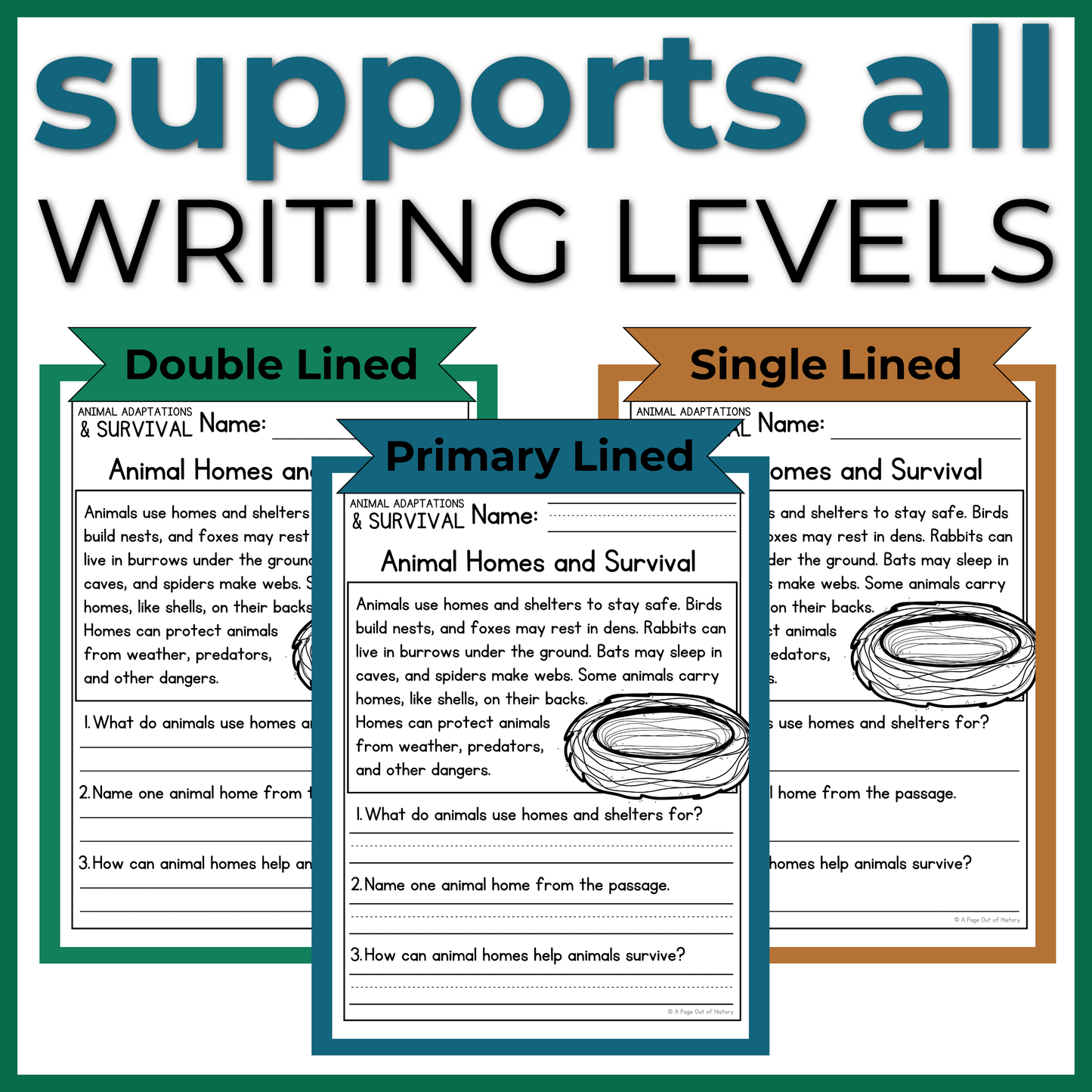 Animal Adaptations & Survival Reading Comprehension Passages + Questions