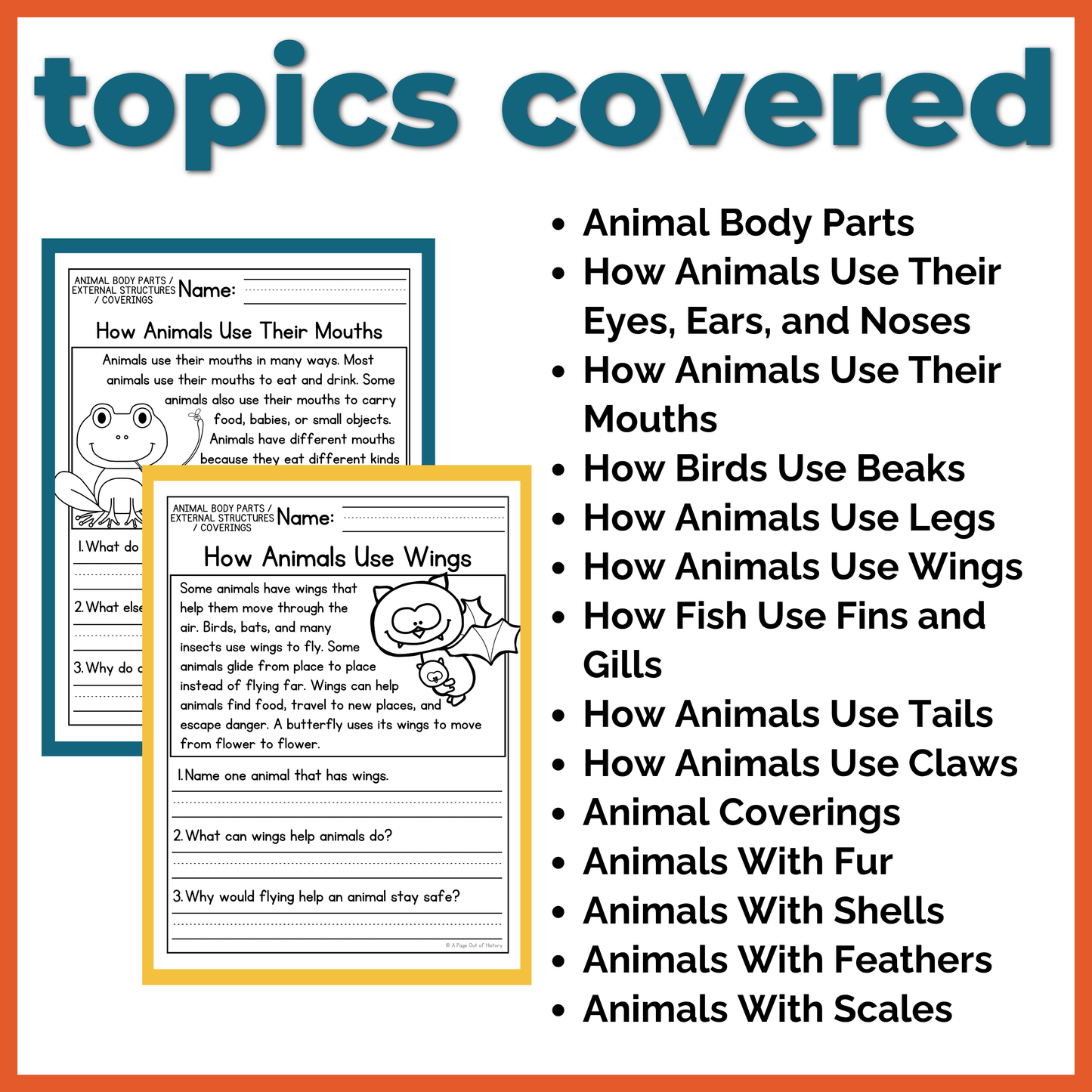 Animal Body Parts / External Structures / Coverings Reading Comprehension Passages + Questions