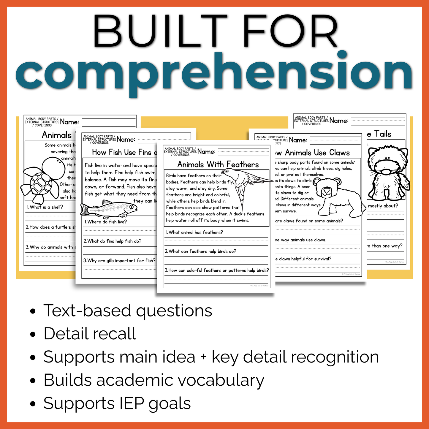 Animal Body Parts / External Structures / Coverings Reading Comprehension Passages + Questions