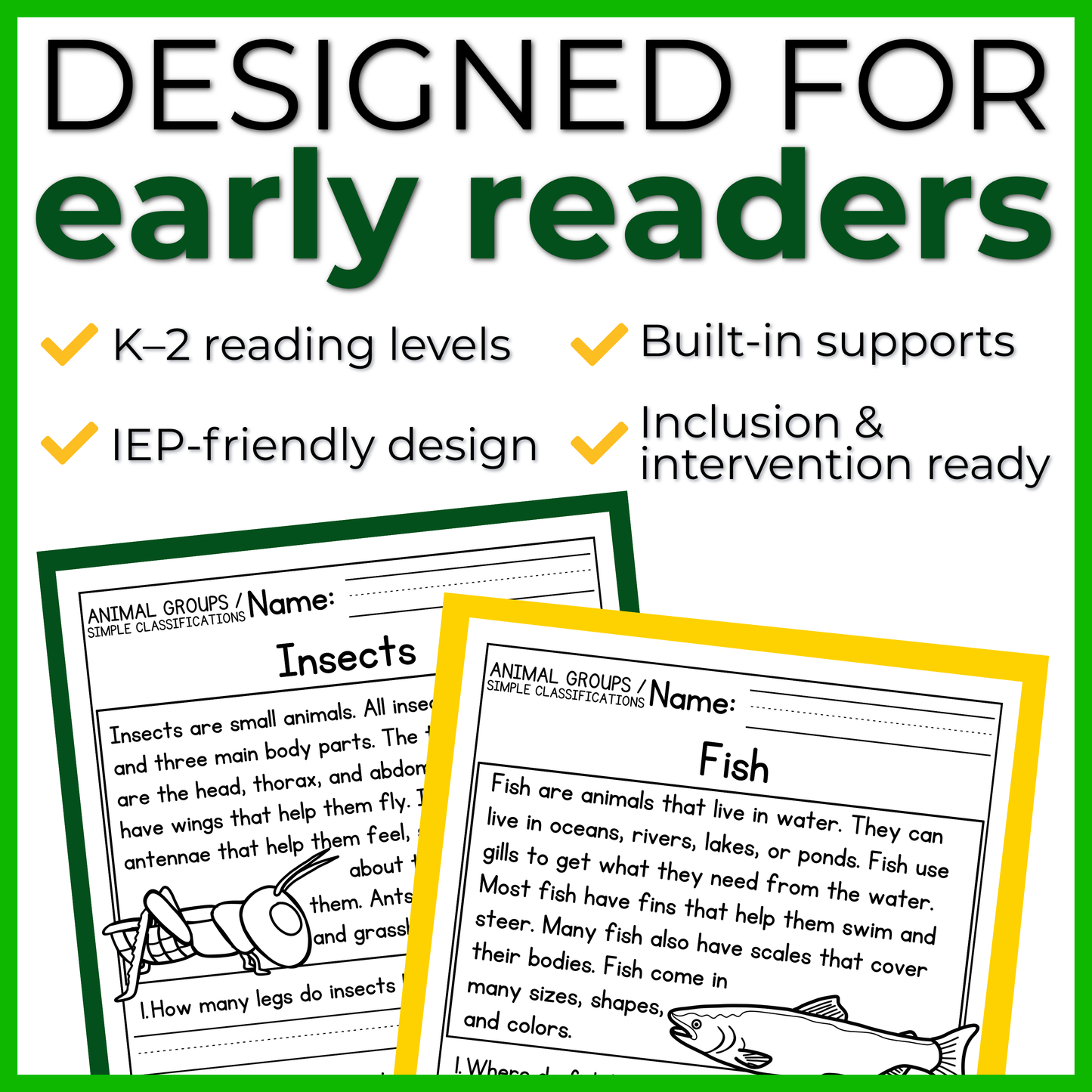 Animal Groups / Simple Classifications Reading Comprehension Passages + Questions