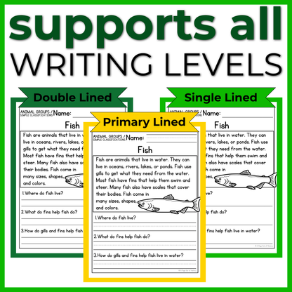 Animal Groups / Simple Classifications Reading Comprehension Passages + Questions
