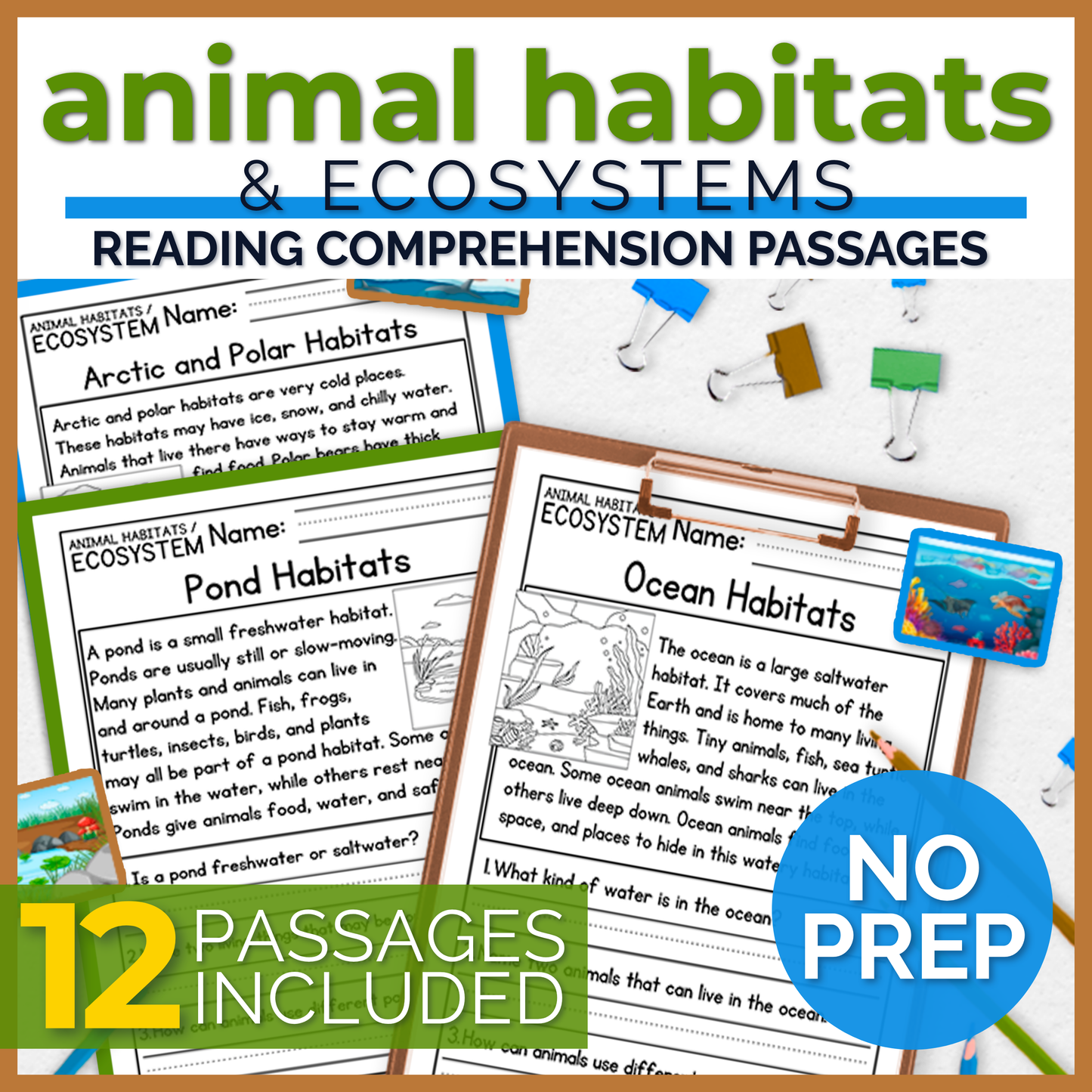 Animal Habitats & Ecosystems Reading Comprehension Passages + Questions