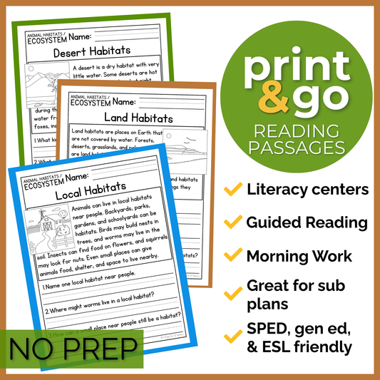 Animal Habitats & Ecosystems Reading Comprehension Passages + Questions
