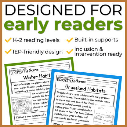 Animal Habitats & Ecosystems Reading Comprehension Passages + Questions